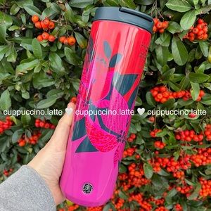❤️LAST💖Starbucks 2021 Holiday Pink & Red Poinsettia Flowers SS Bottle Tumbler